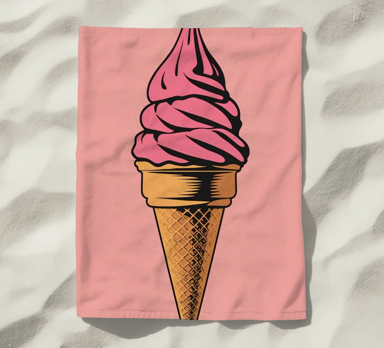 Pink Soft Serve Ice Cream Cone beach towel by DesignDoodle