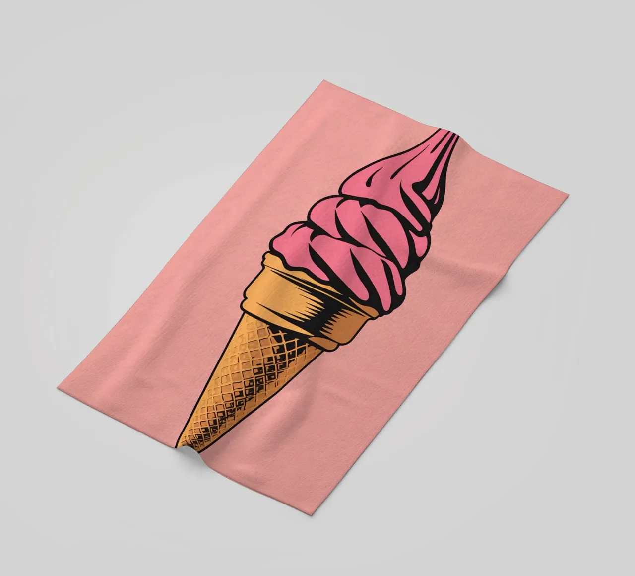 Pink Soft Serve Ice Cream Cone beach towel by DesignDoodle