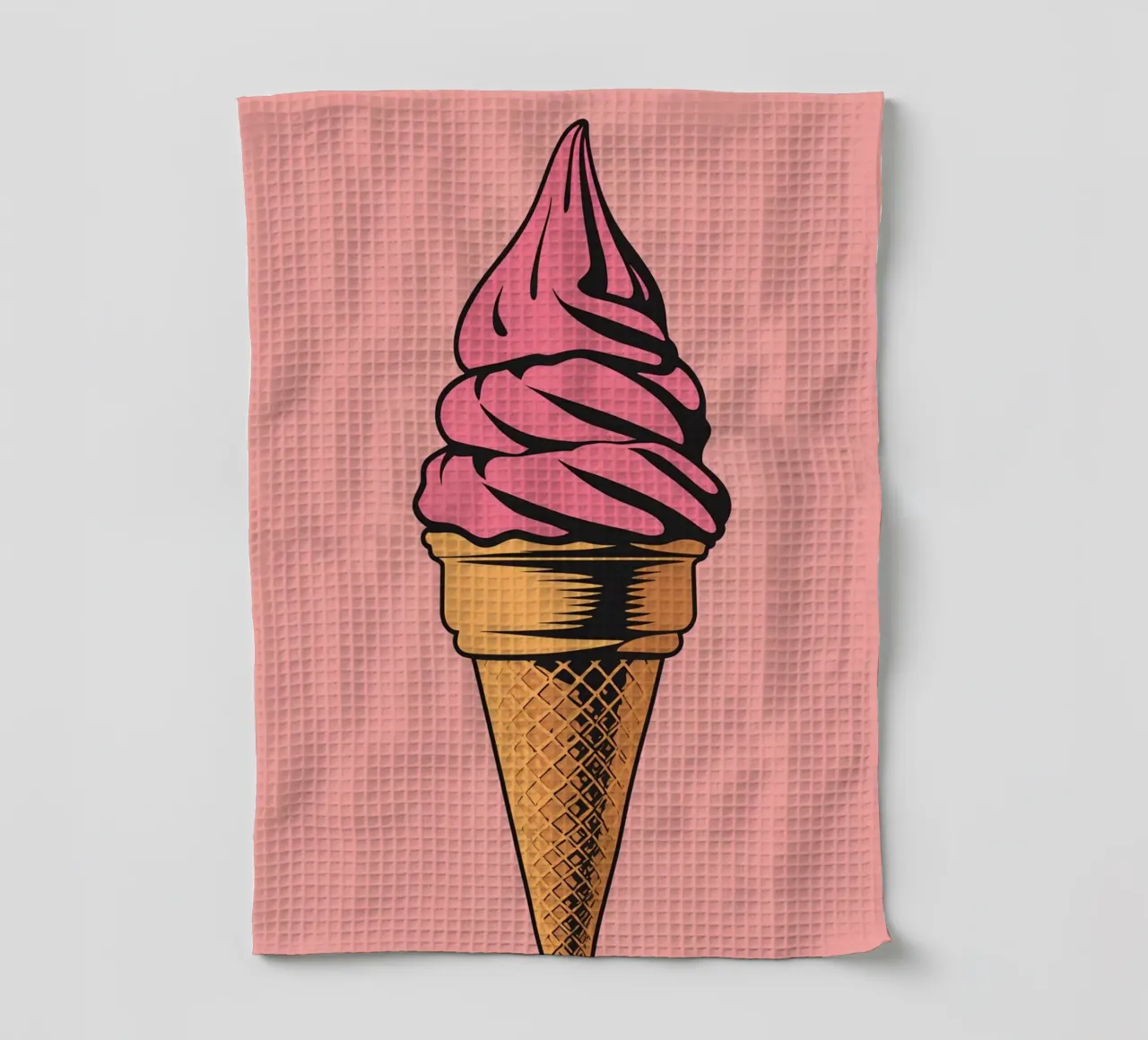 Pink Soft Serve Ice Cream Cone tea towel by DesignDoodle
