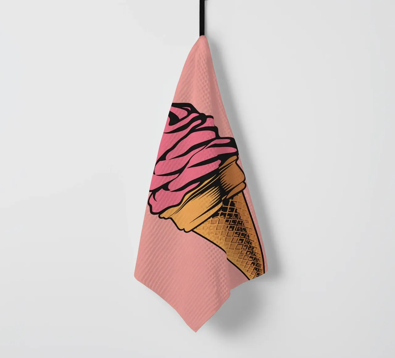 Pink Soft Serve Ice Cream Cone tea towel by DesignDoodle