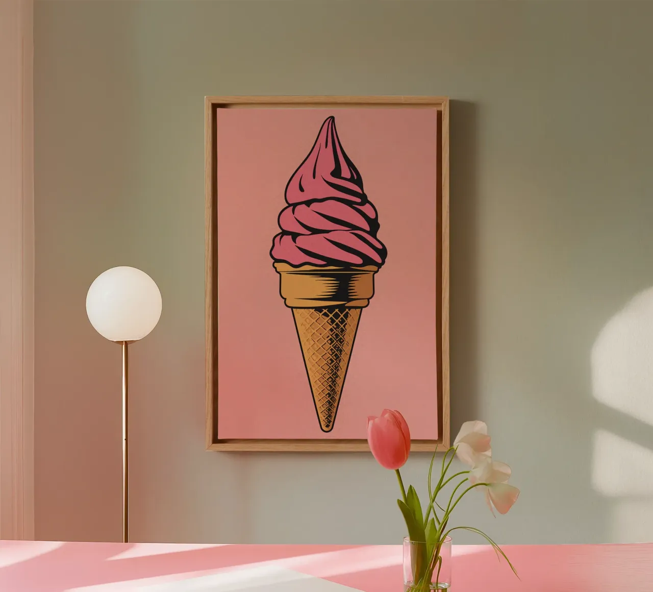 Pink Soft Serve Ice Cream Cone canvas by DesignDoodle