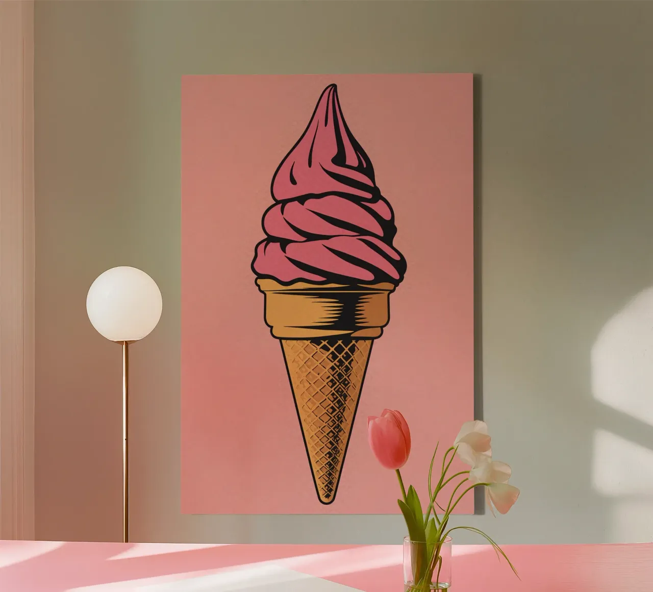 Pink Soft Serve Ice Cream Cone canvas by DesignDoodle