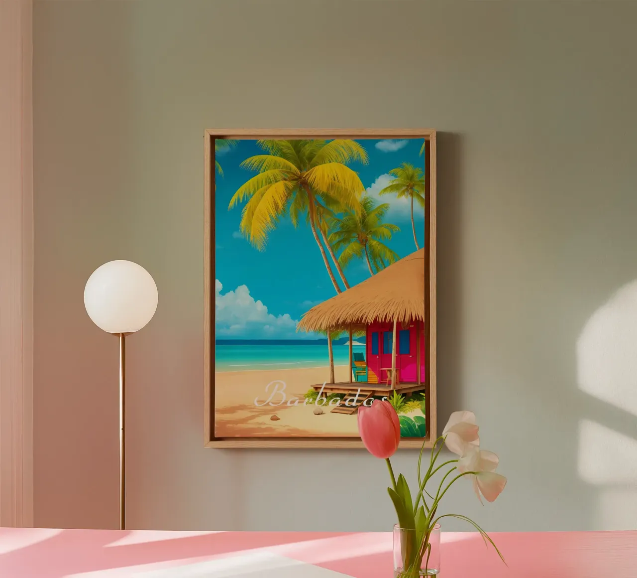 Scena della spiaggia di Barbados tela con Cornice a cassetta da Charnwood Prints