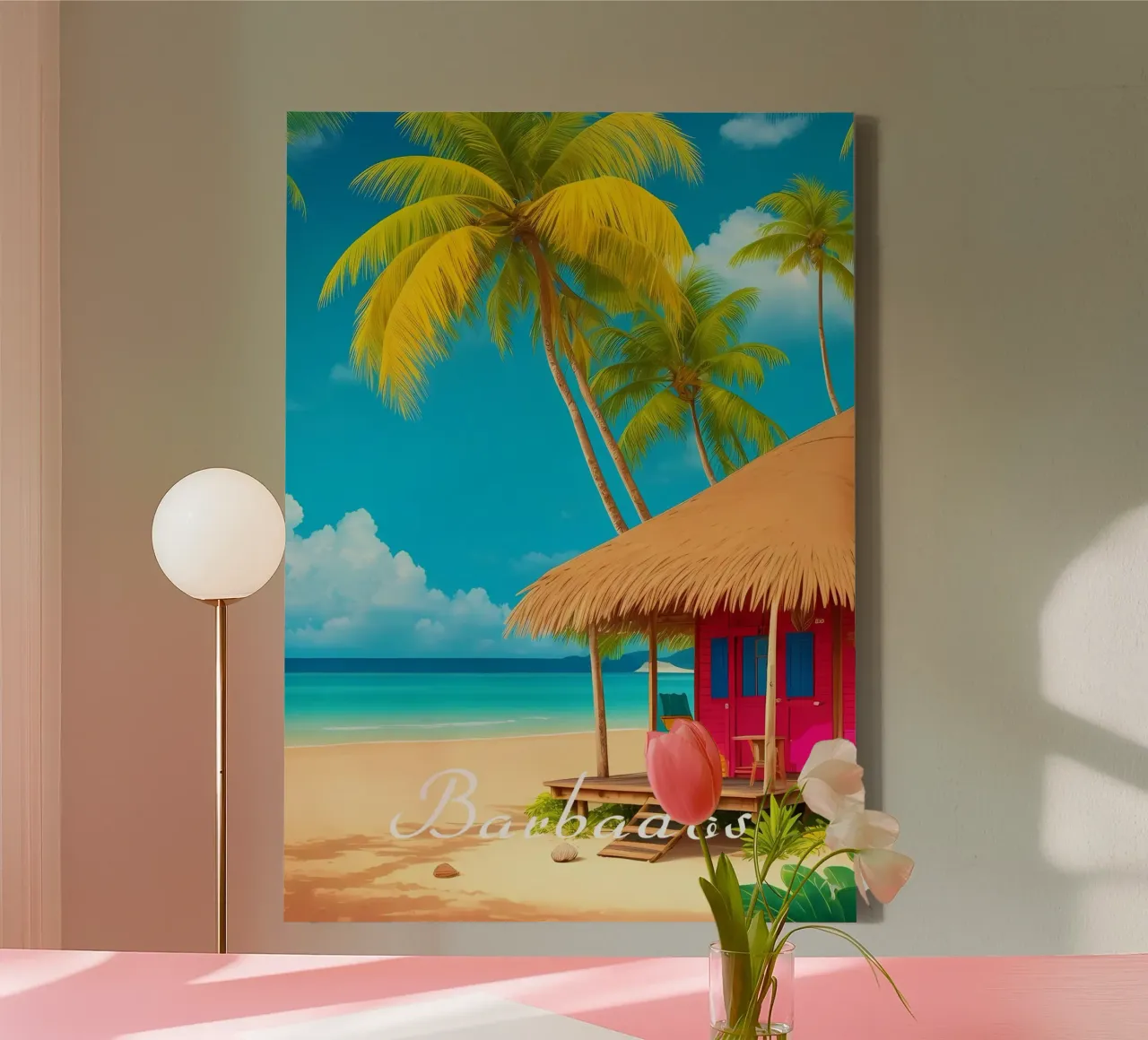 Scena della spiaggia di Barbados tela con Cornice a cassetta da Charnwood Prints