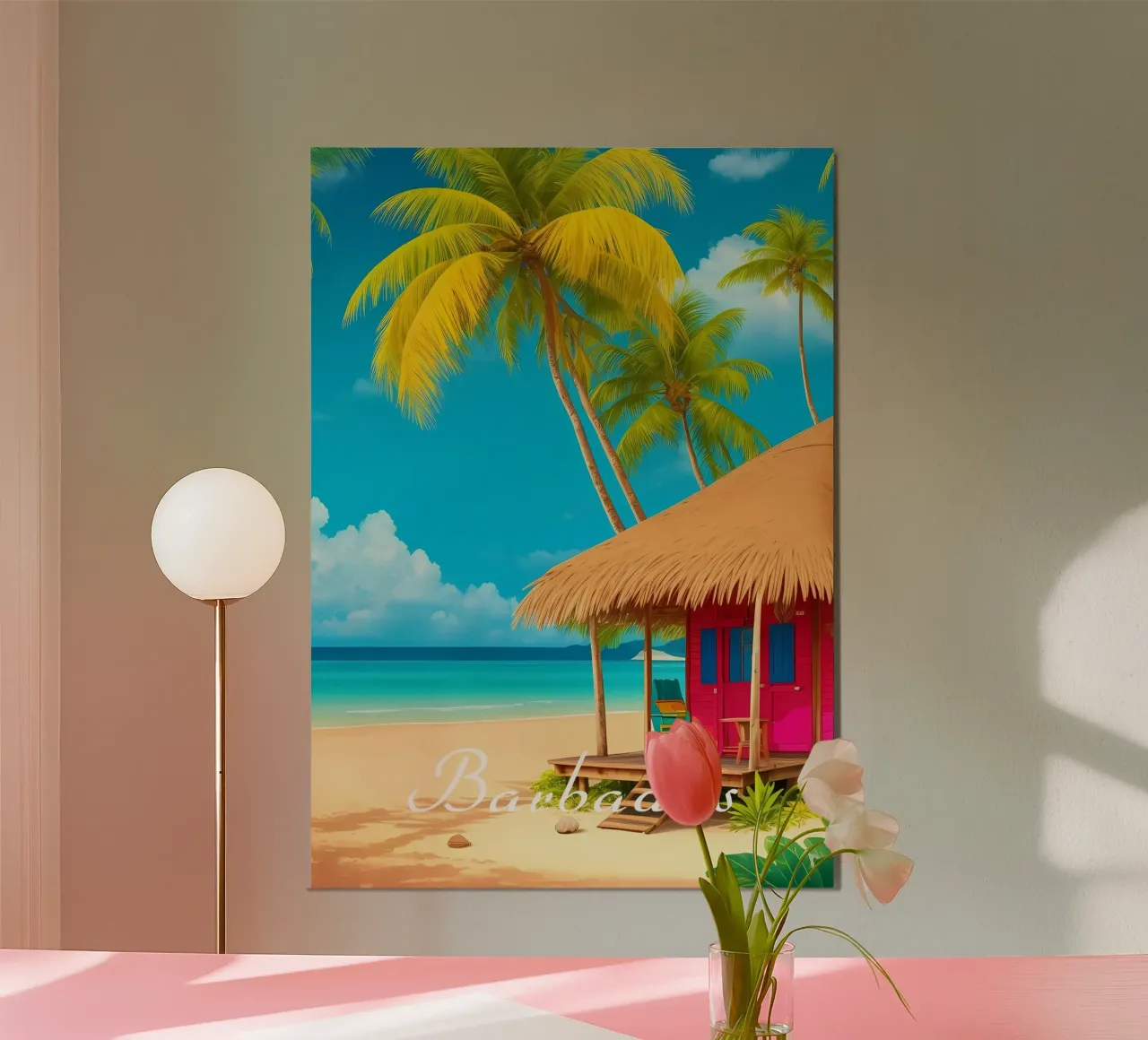 Scena della spiaggia di Barbados poster da Charnwood Prints