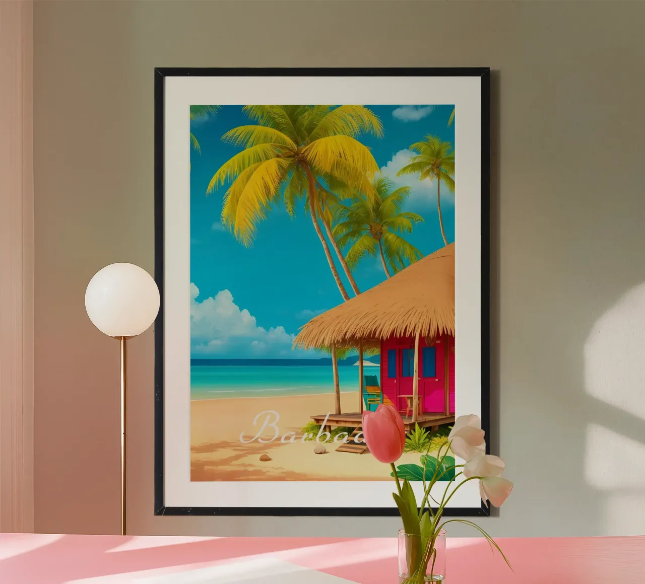 Scena della spiaggia di Barbados poster da Charnwood Prints