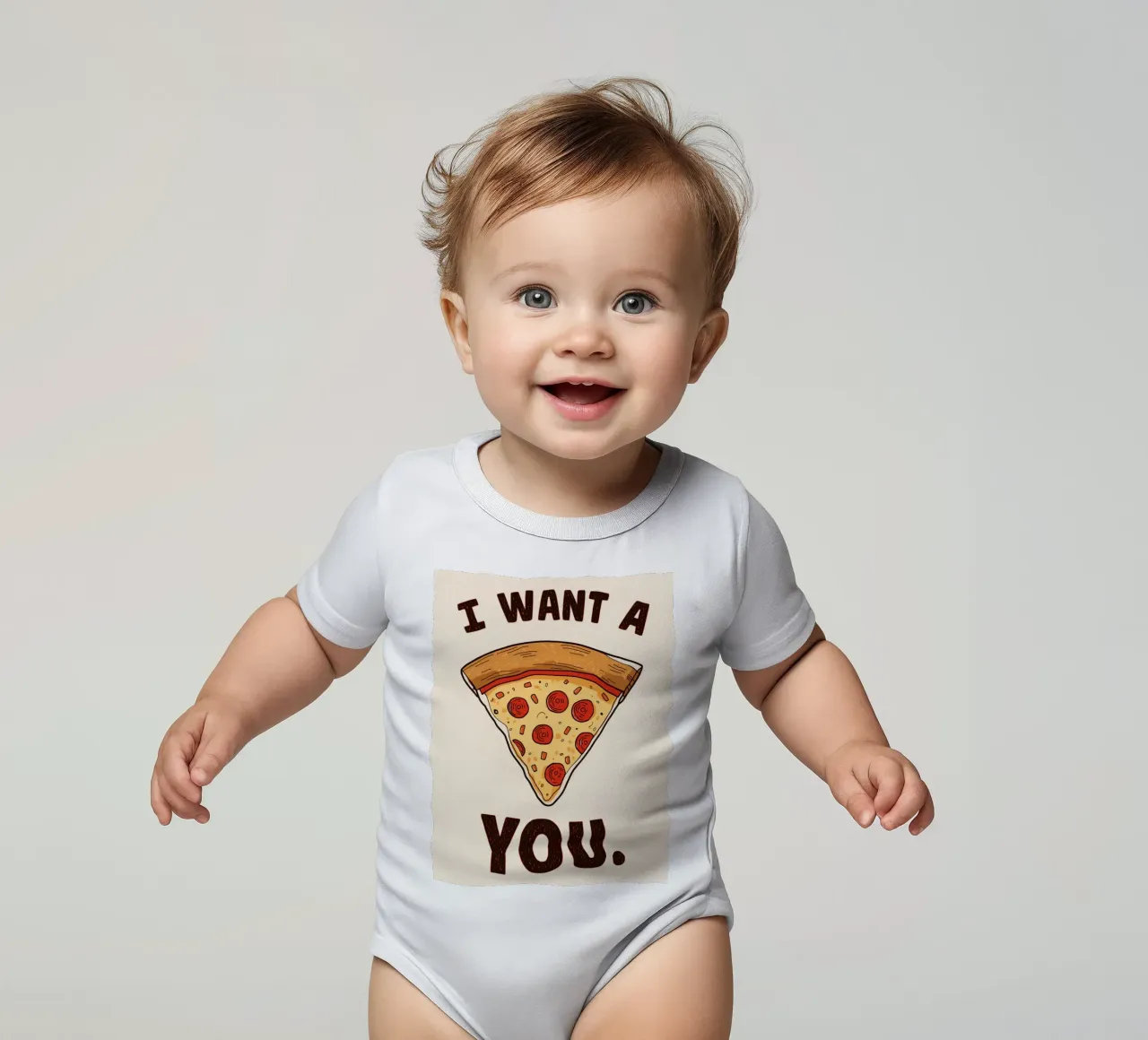 Pizza slice with "I WANT A Pizza YOU" body neonato maniche corte da DesignDoodle