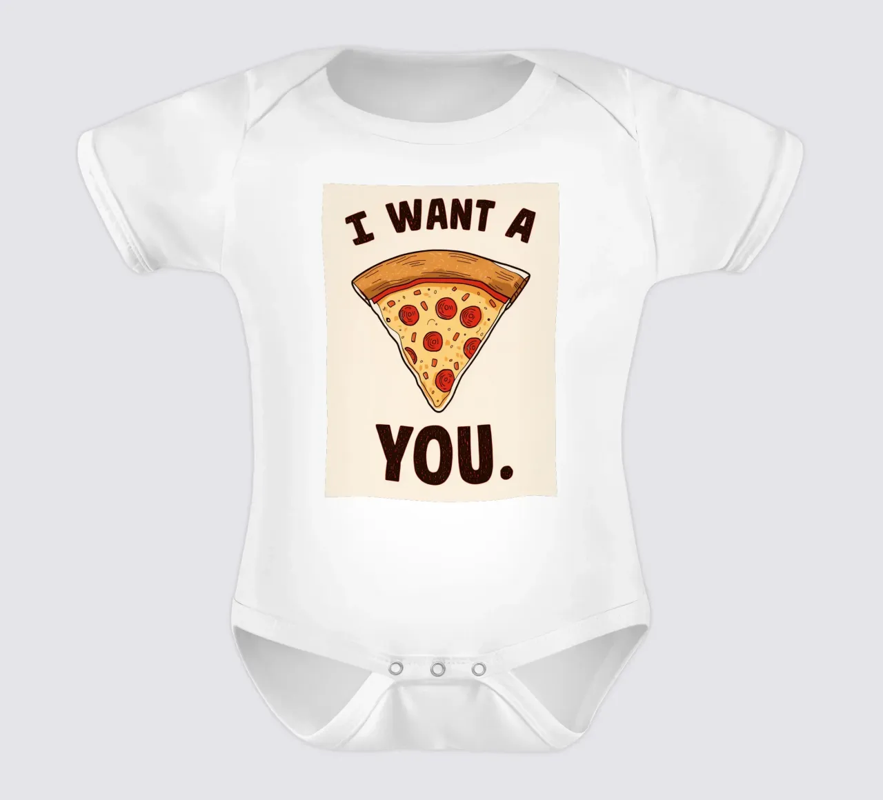 Pizza slice with "I WANT A Pizza YOU" body neonato maniche corte da DesignDoodle