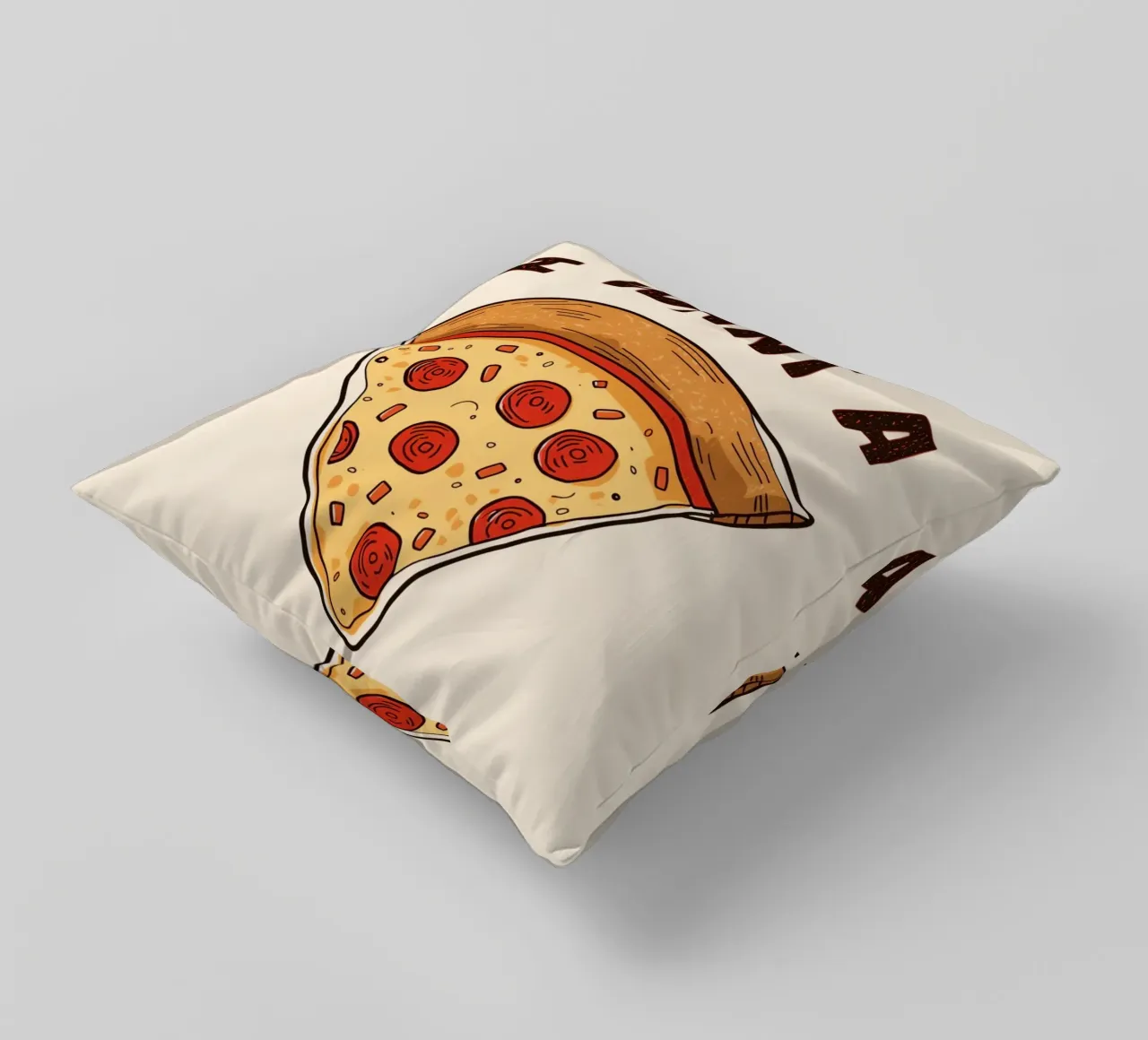 Pizza slice with "I WANT A Pizza YOU" cuscino da DesignDoodle
