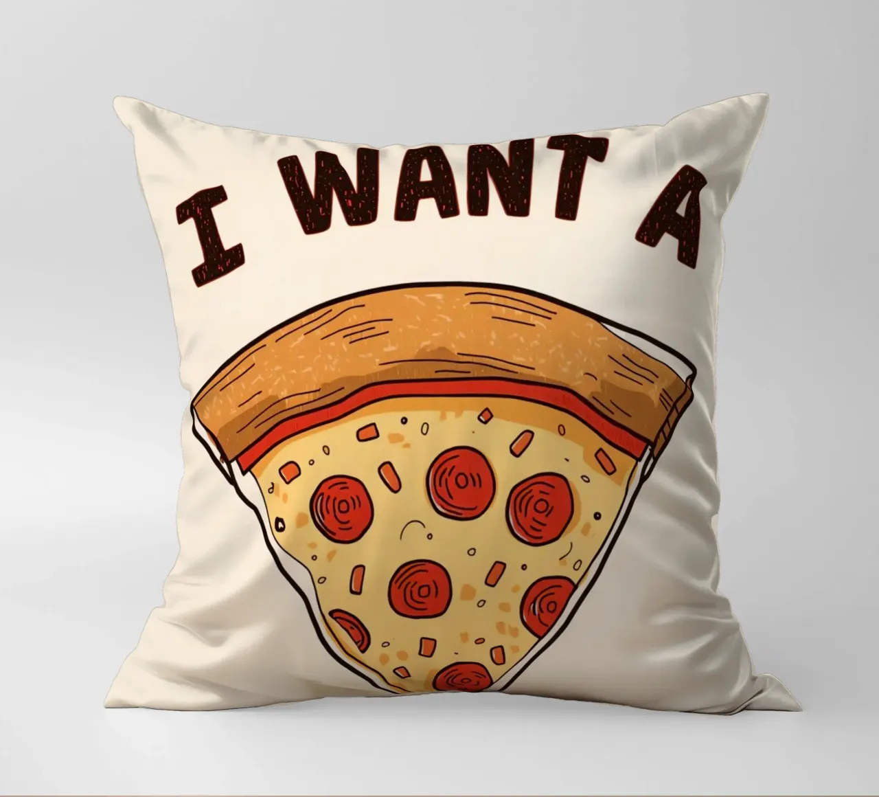 Pizza slice with "I WANT A Pizza YOU" cuscino da DesignDoodle
