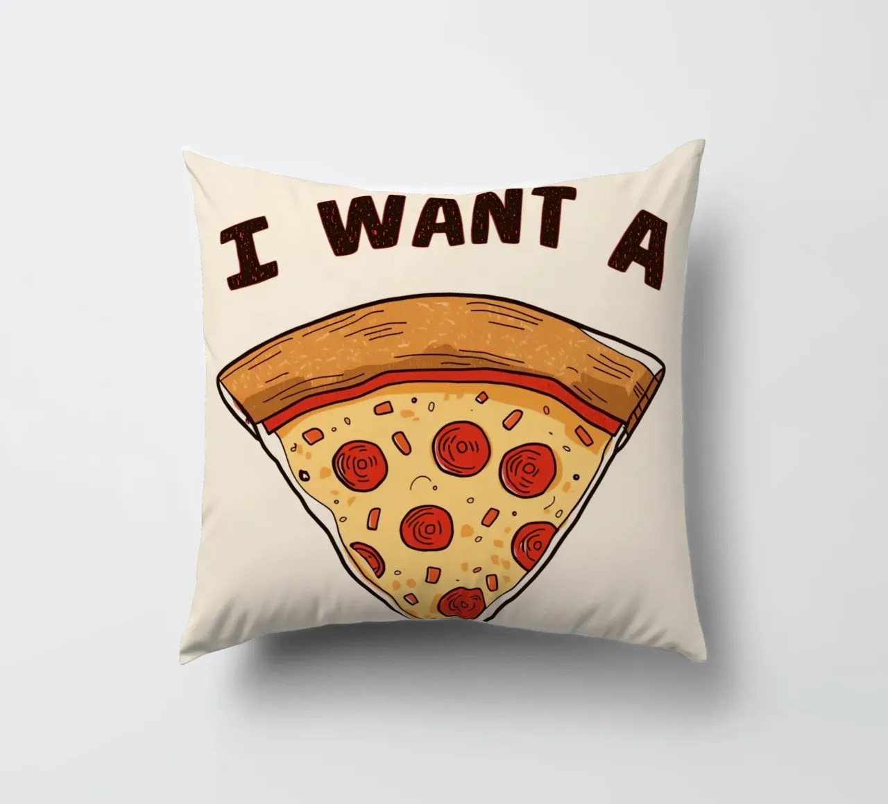 Pizza slice with "I WANT A Pizza YOU" cuscino da DesignDoodle