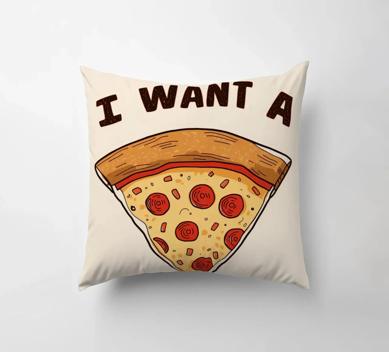 Pizza slice with "I WANT A Pizza YOU" cuscino da DesignDoodle