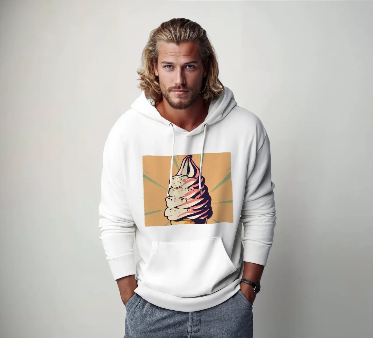 Cono gelato soft serve con zuccherini felpa con cappuccio da DesignDoodle