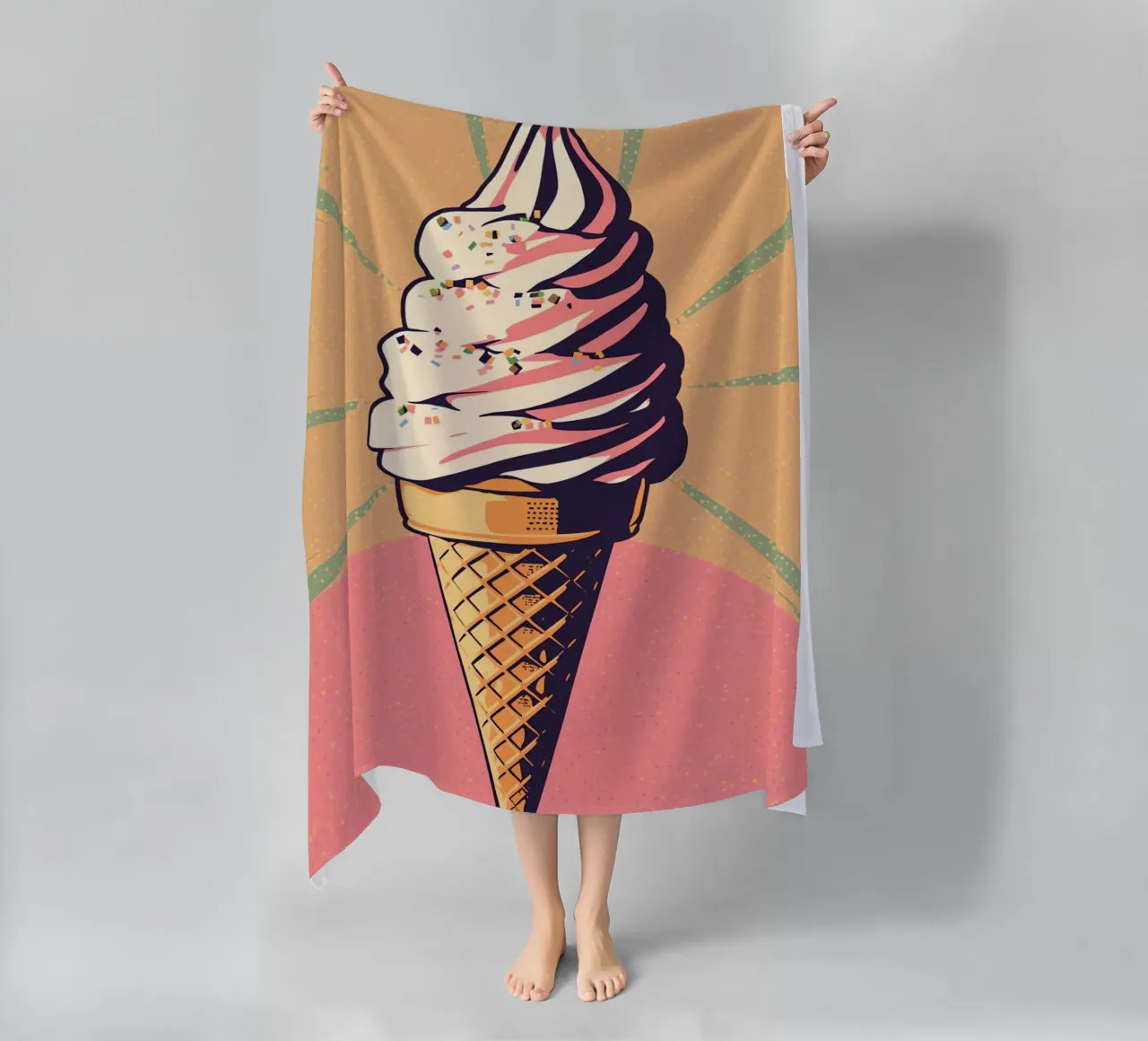 Soft Serve Ice Cream Cone with Sprinkles beach towel by DesignDoodle