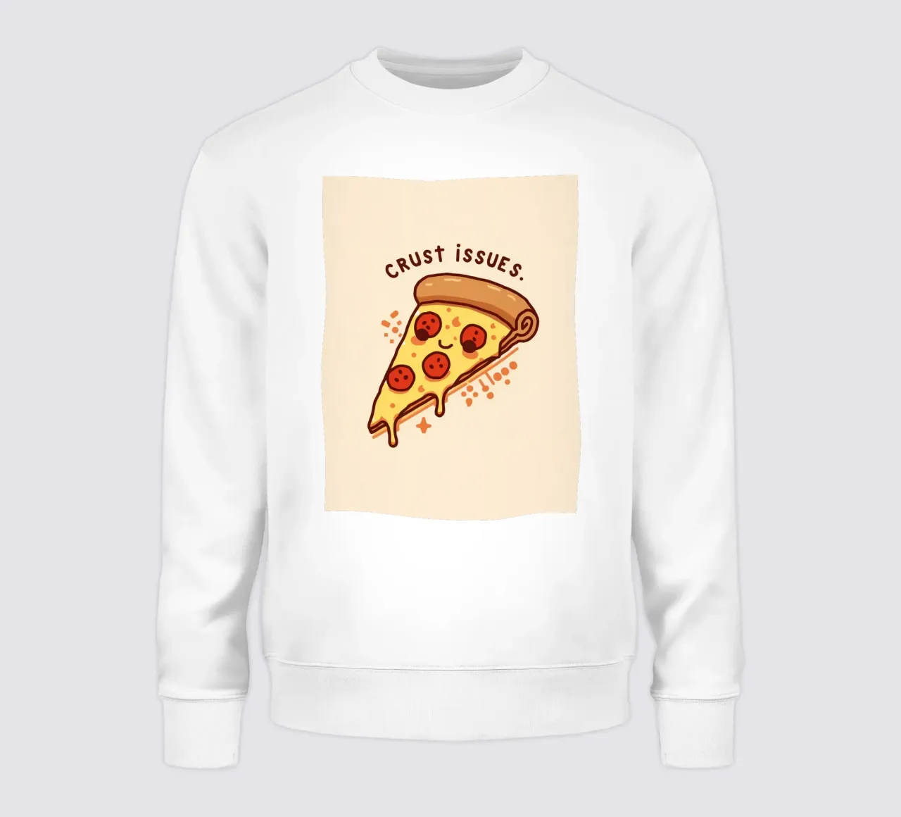 Sorridente fetta di pizza al salame piccante "Problemi di crosta" felpa da DesignDoodle