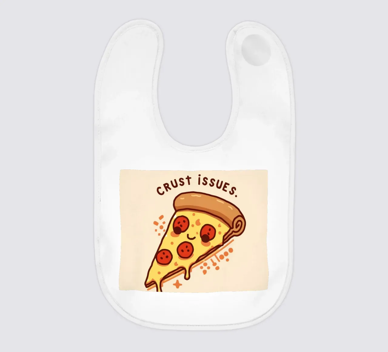 Sorridente fetta di pizza al salame piccante "Problemi di crosta" bavaglino da DesignDoodle