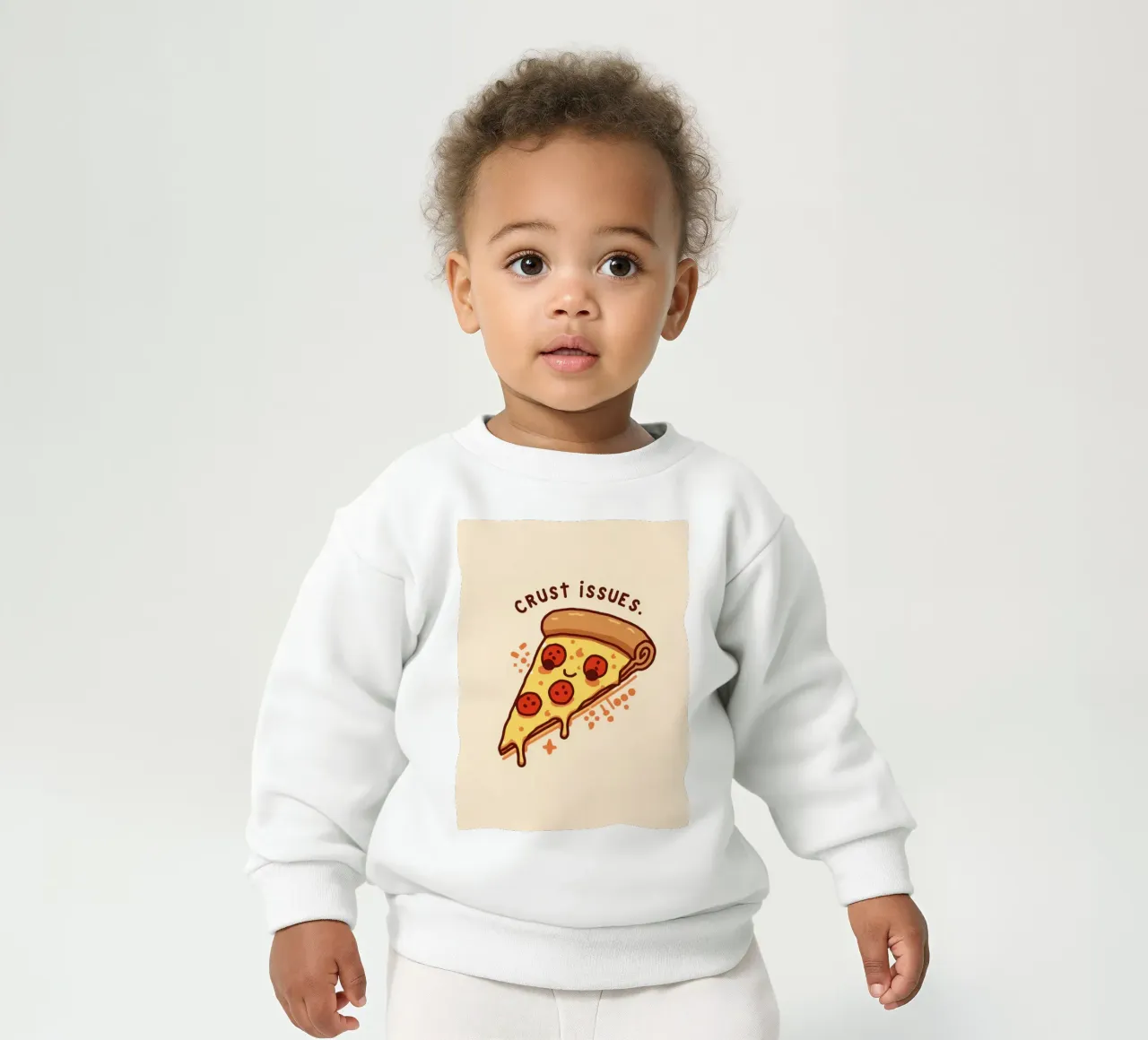 Sorridente fetta di pizza al salame piccante "Problemi di crosta" felpa neonato da DesignDoodle