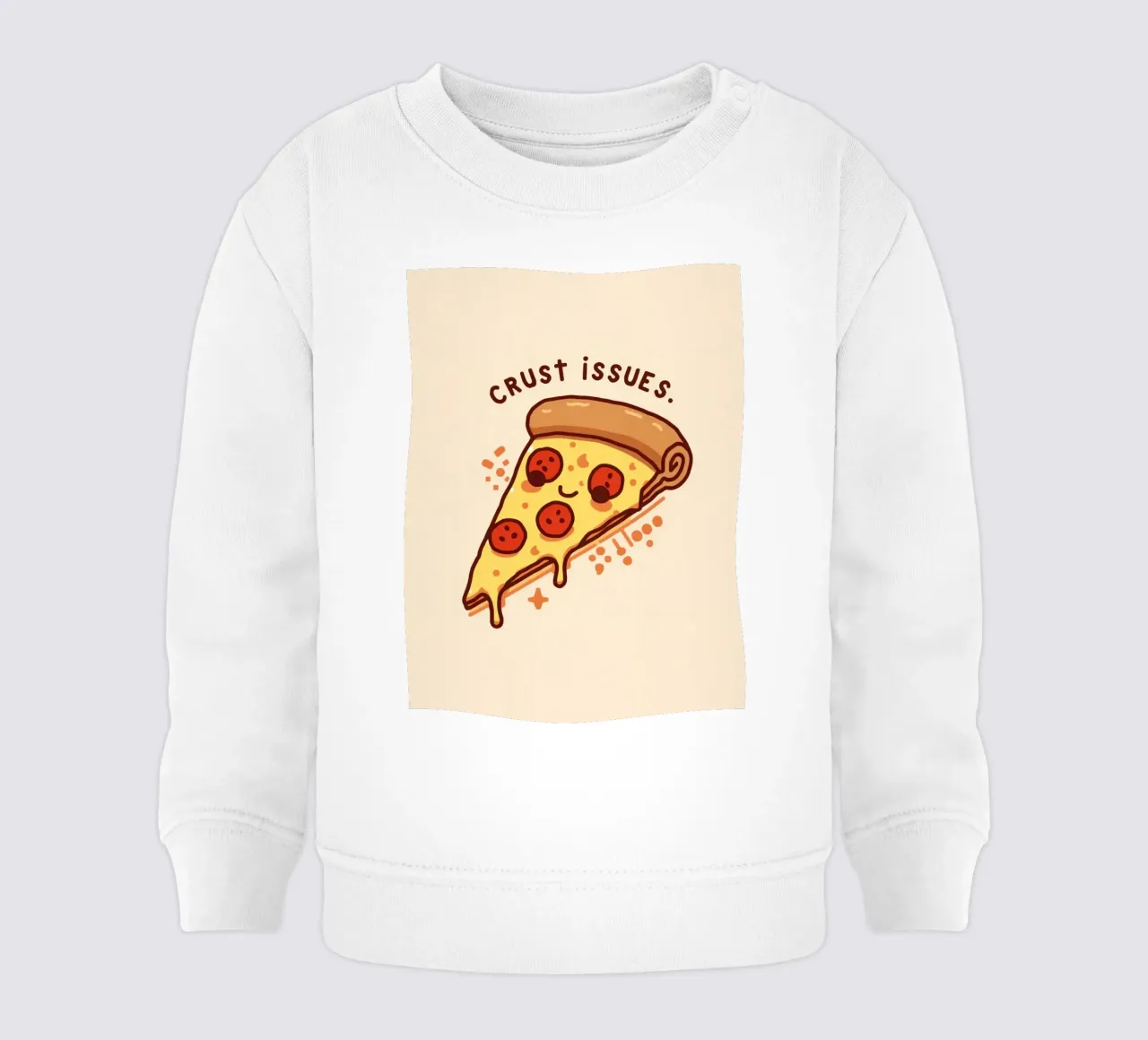 Sorridente fetta di pizza al salame piccante "Problemi di crosta" felpa neonato da DesignDoodle