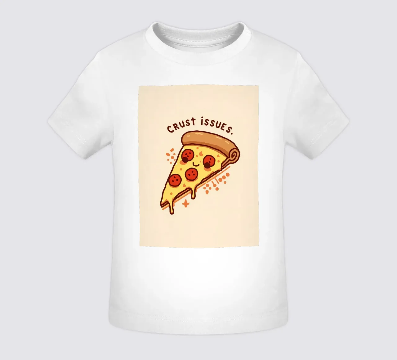 Sorridente fetta di pizza al salame piccante "Problemi di crosta" maglietta neonato da DesignDoodle