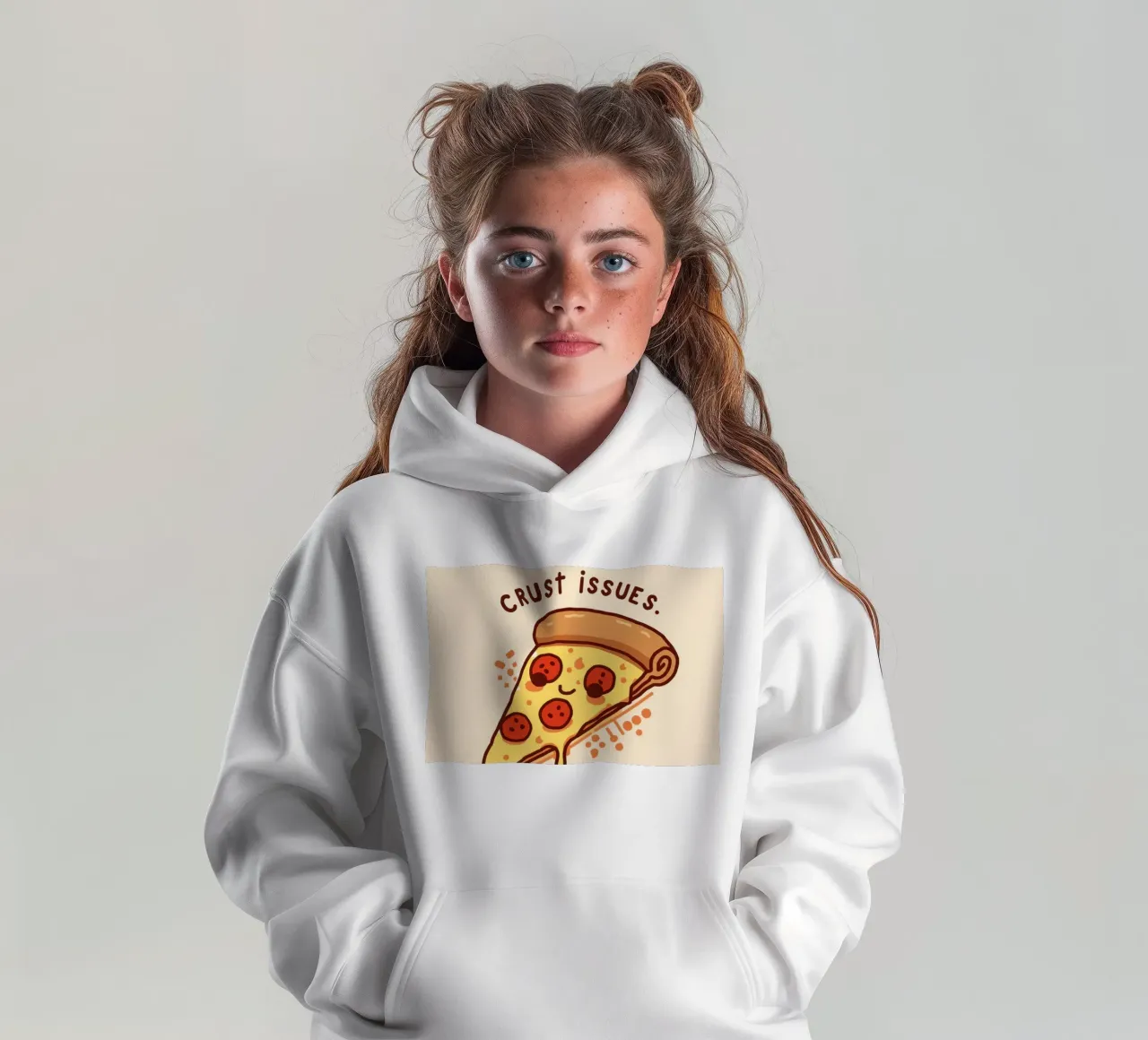 Sorridente fetta di pizza al salame piccante "Problemi di crosta" felpa bambino con cappuccio da DesignDoodle