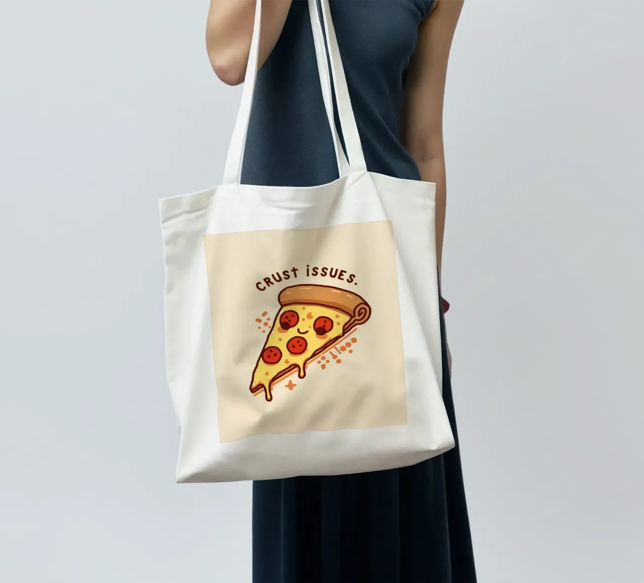 Sorridente fetta di pizza al salame piccante "Problemi di crosta" borsa in juta da DesignDoodle