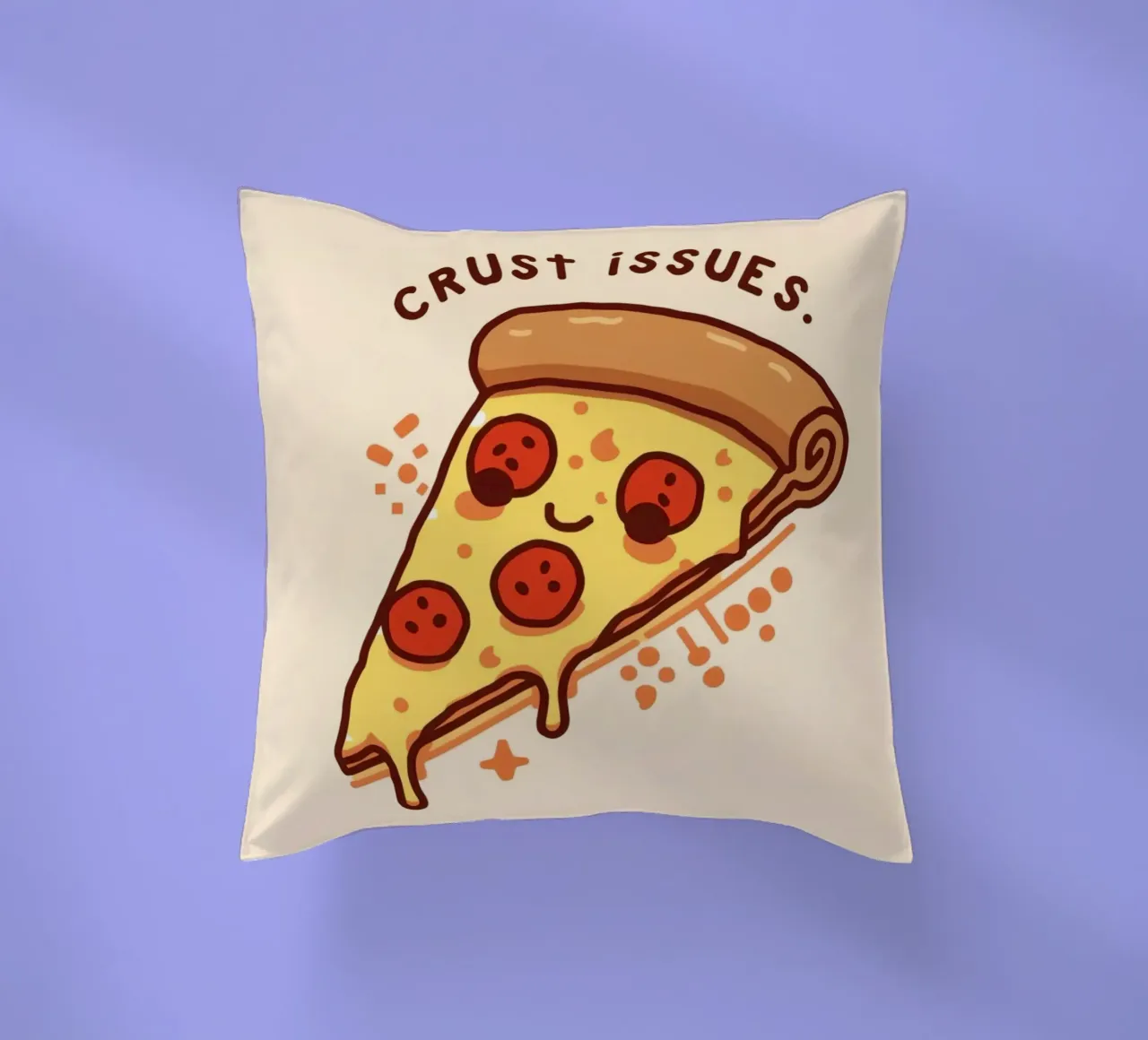 Sorridente fetta di pizza al salame piccante "Problemi di crosta" cuscino da DesignDoodle