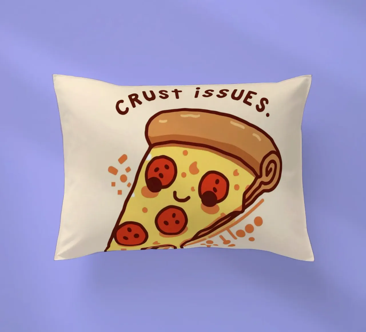 Sorridente fetta di pizza al salame piccante "Problemi di crosta" cuscino da DesignDoodle