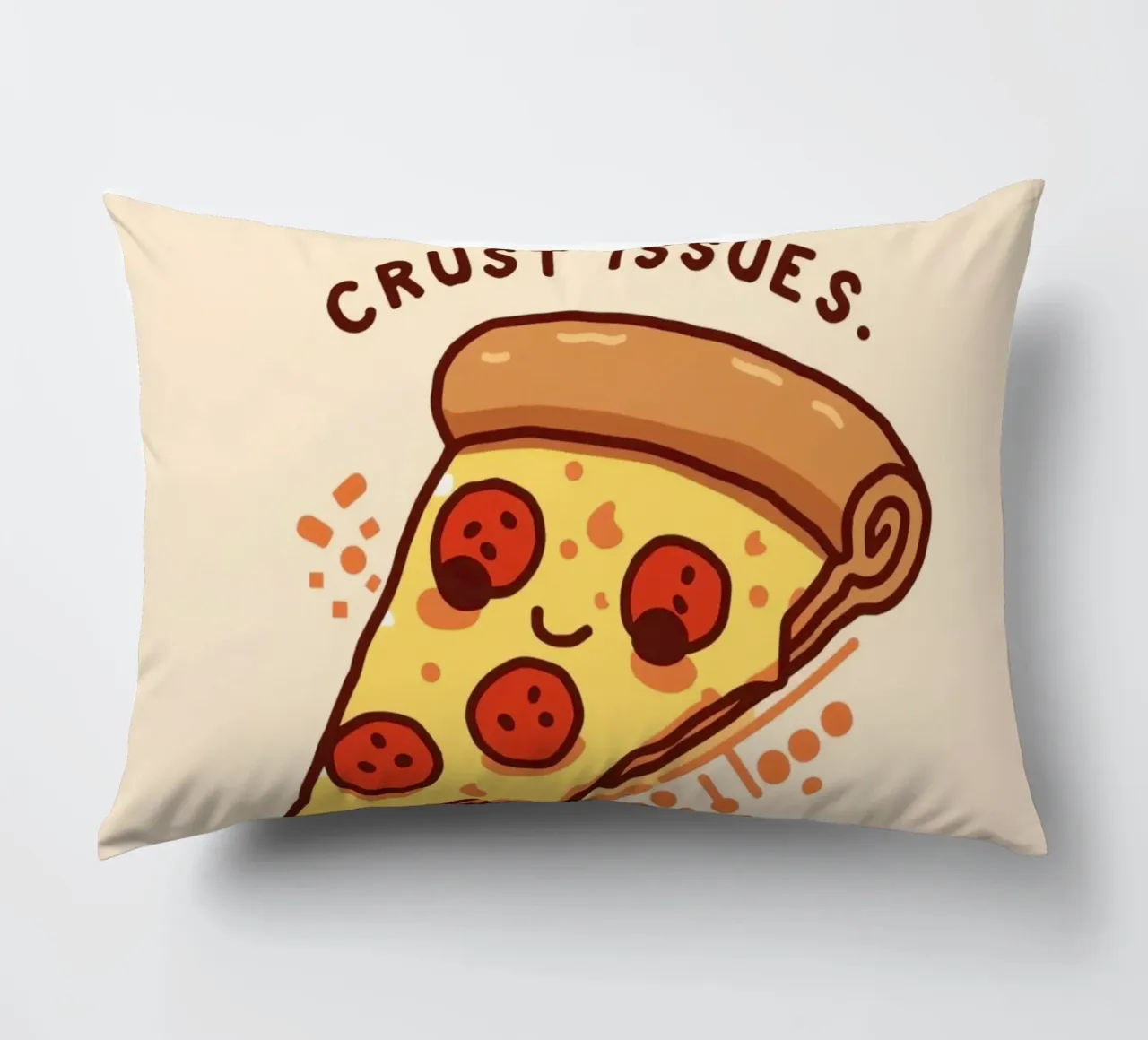 Sorridente fetta di pizza al salame piccante "Problemi di crosta" cuscino da DesignDoodle