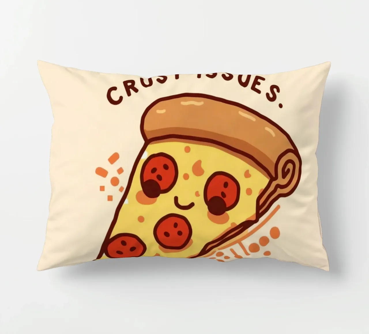 Sorridente fetta di pizza al salame piccante "Problemi di crosta" cuscino da DesignDoodle