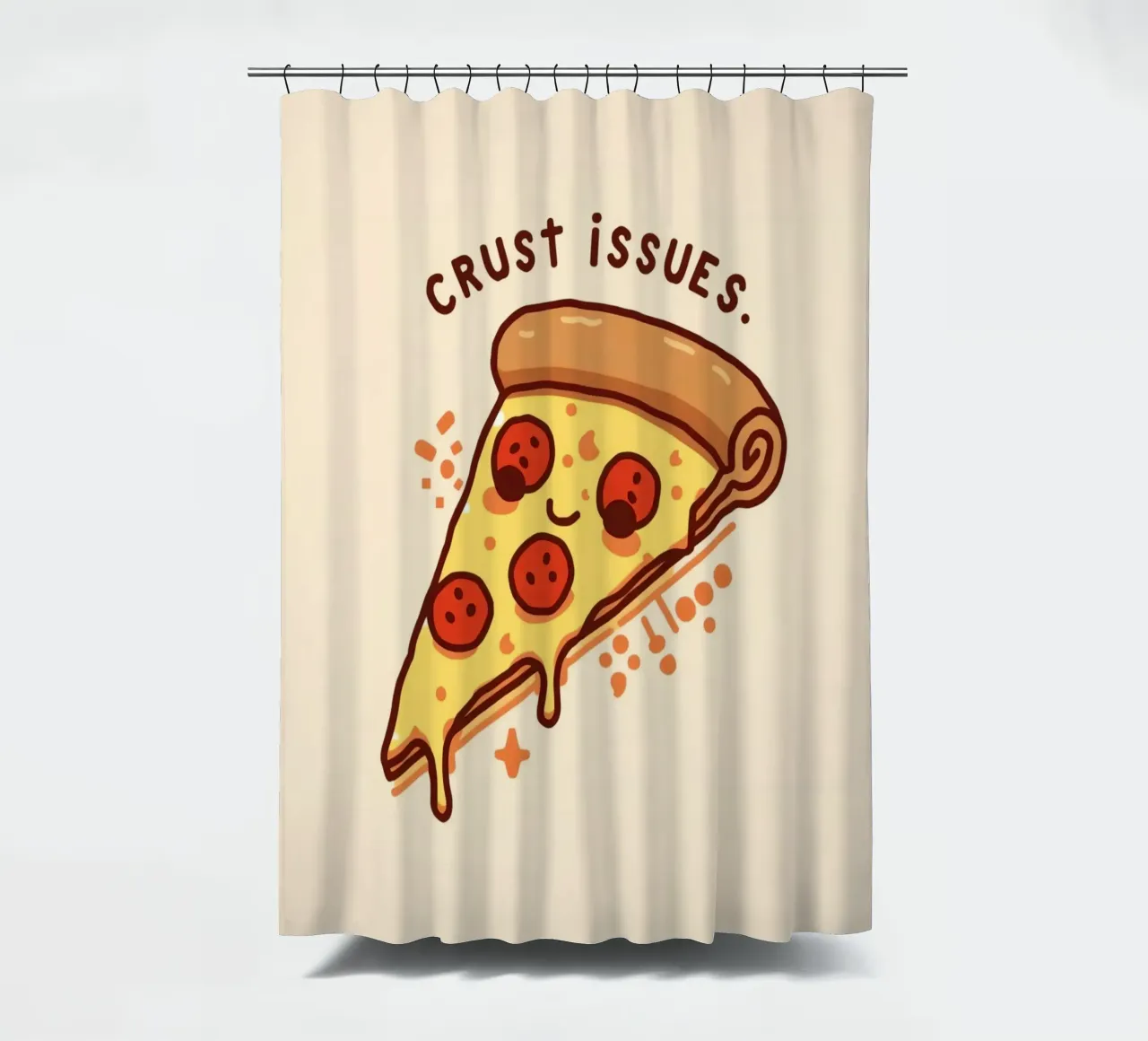 Sorridente fetta di pizza al salame piccante "Problemi di crosta" tenda da doccia da DesignDoodle