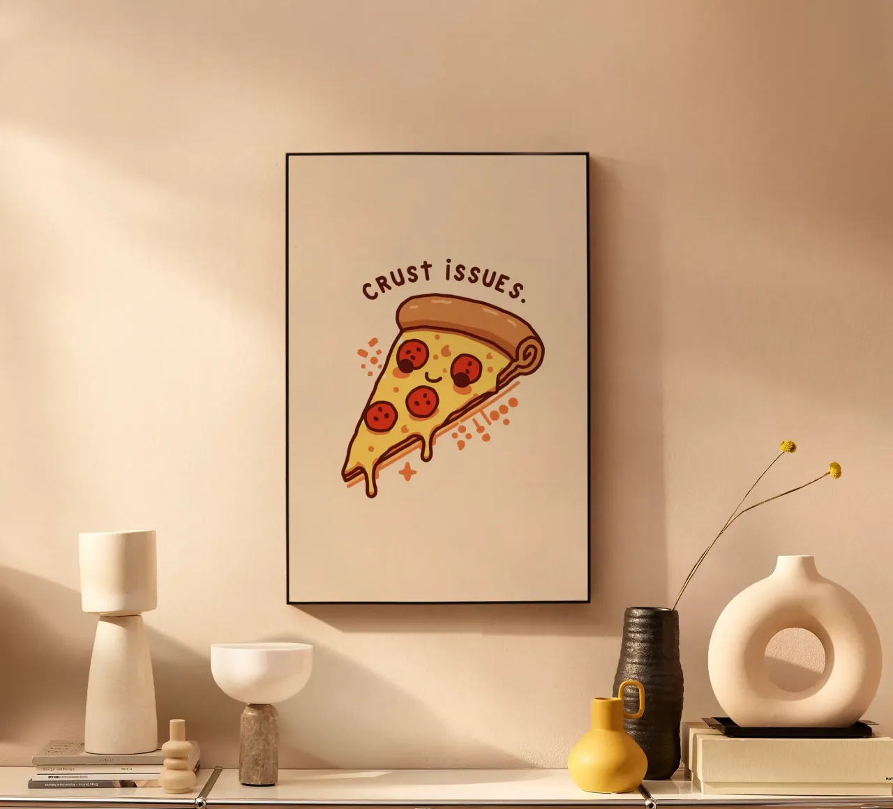 Sorridente fetta di pizza al salame piccante "Problemi di crosta" plexiglass da DesignDoodle