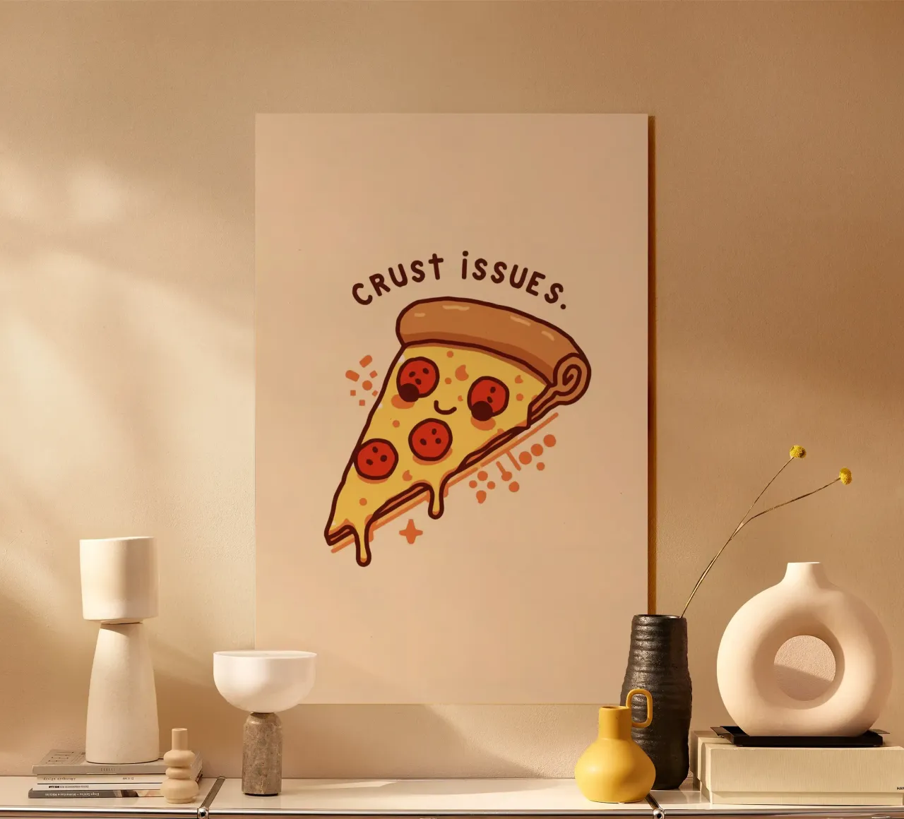Sorridente fetta di pizza al salame piccante "Problemi di crosta" plexiglass da DesignDoodle