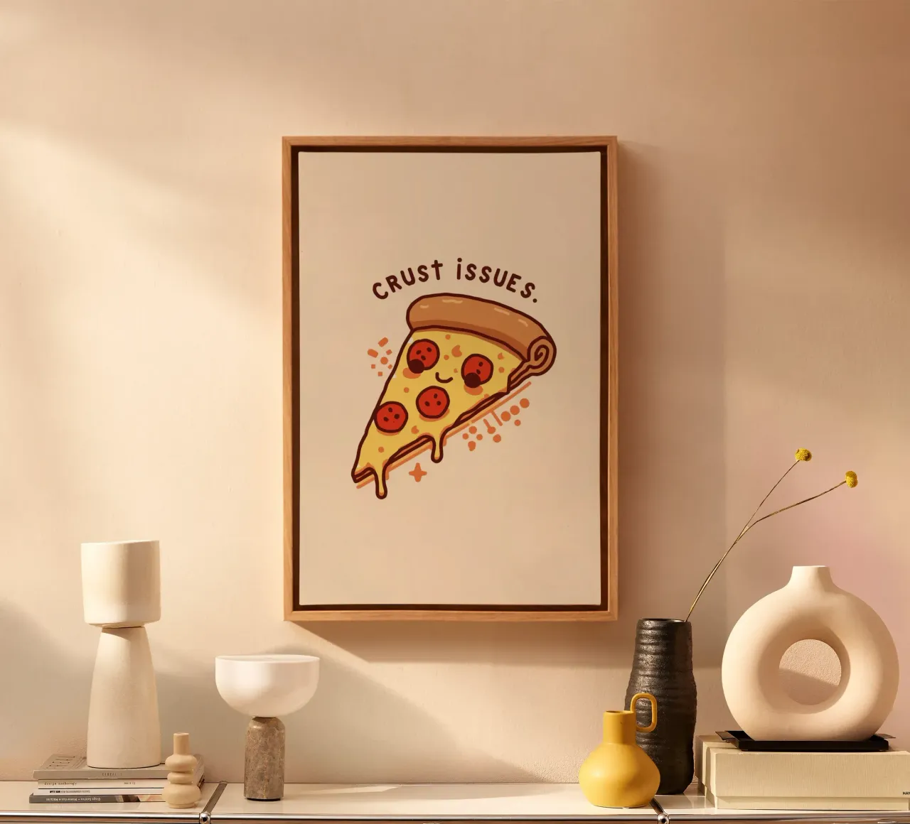 Smiling pepperoni pizza slice "Crust Issues" canvas by DesignDoodle