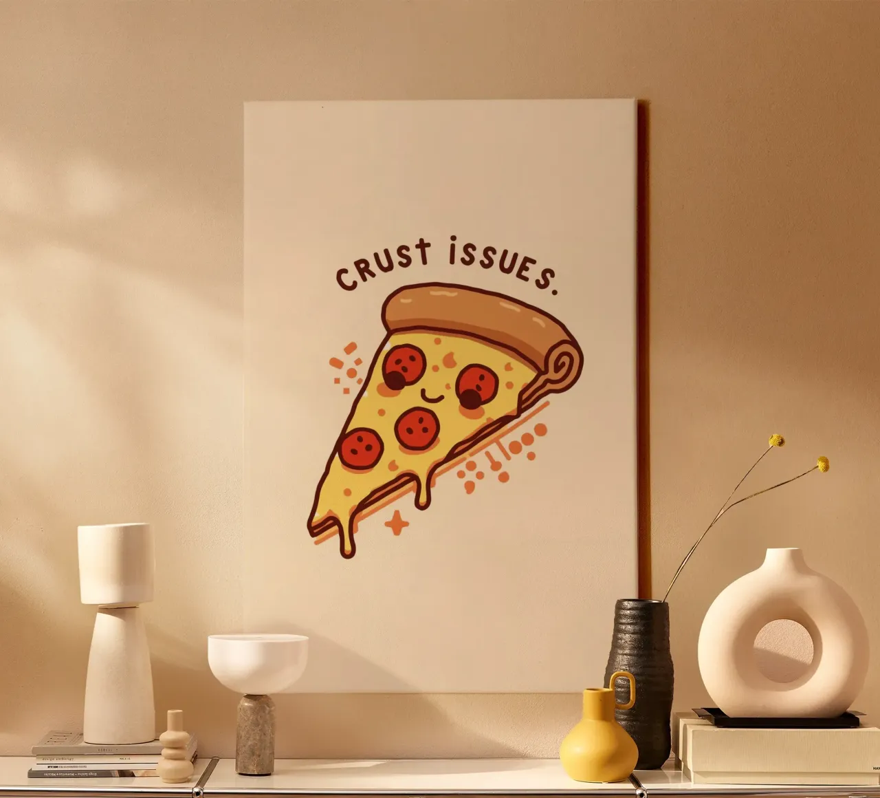 Smiling pepperoni pizza slice "Crust Issues" canvas by DesignDoodle