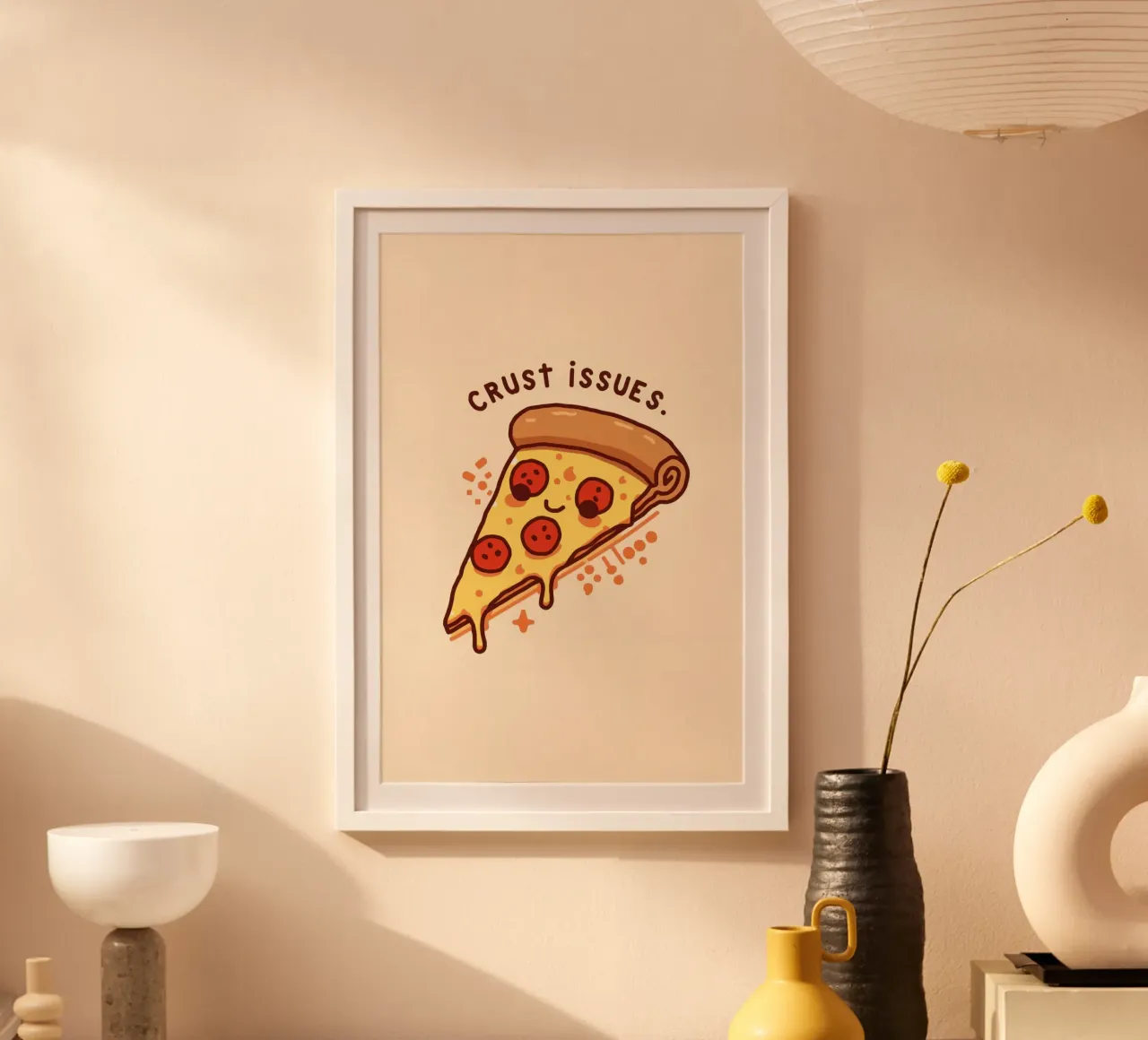 Smiling pepperoni pizza slice "Crust Issues" hahnemühle by DesignDoodle