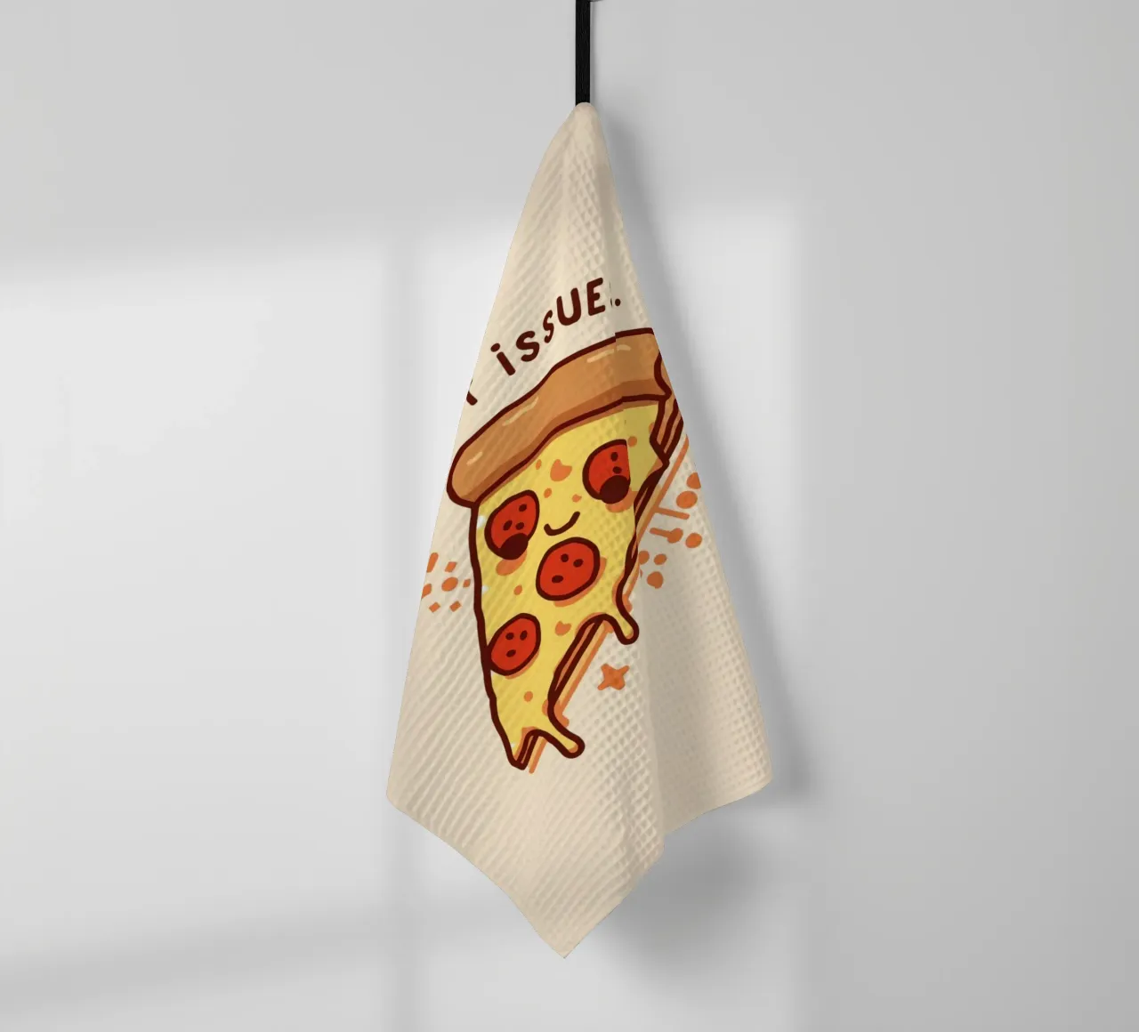 Sorridente fetta di pizza al salame piccante "Problemi di crosta" canovaccio da cucina da DesignDoodle