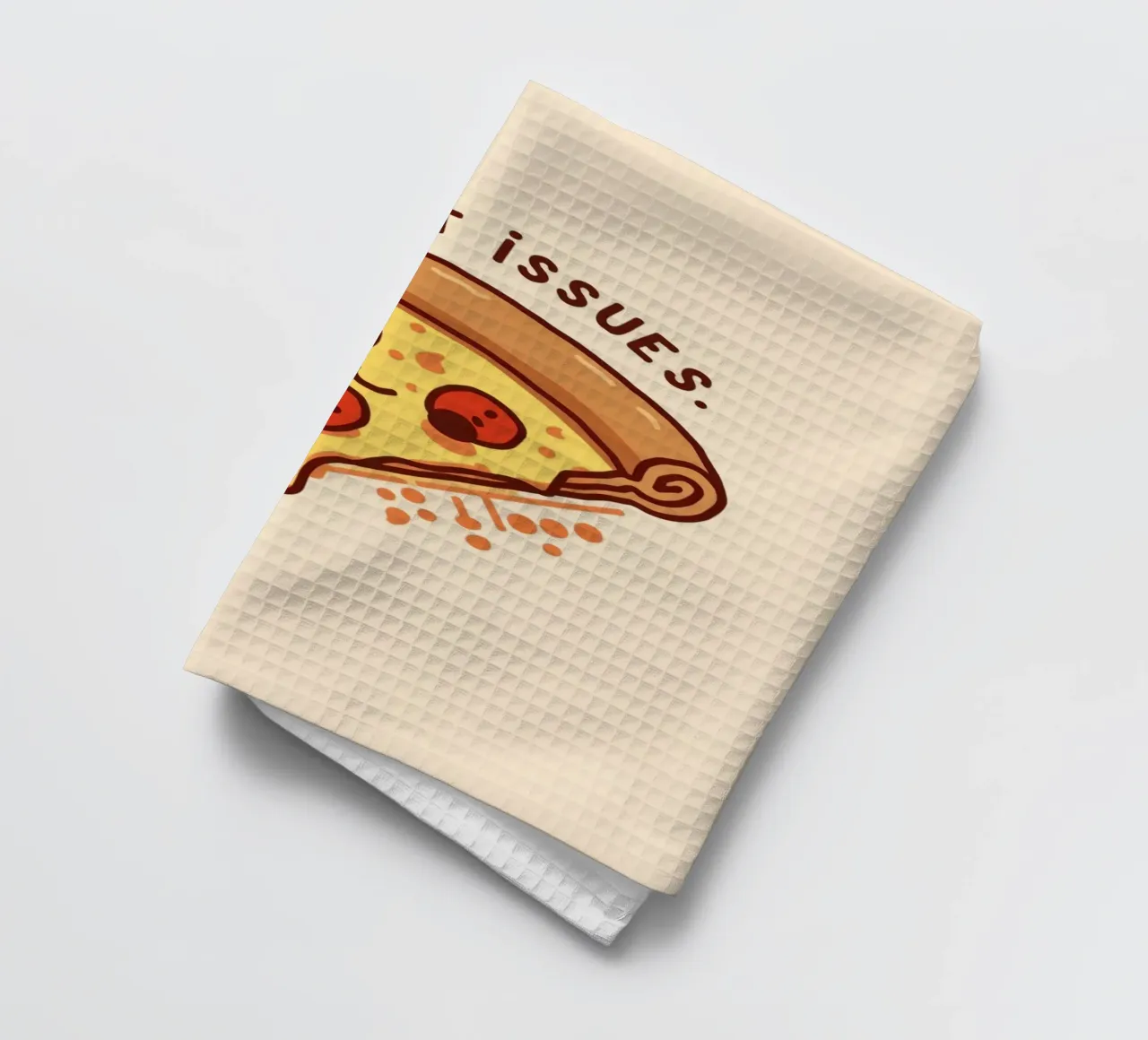 Sorridente fetta di pizza al salame piccante "Problemi di crosta" canovaccio da cucina da DesignDoodle