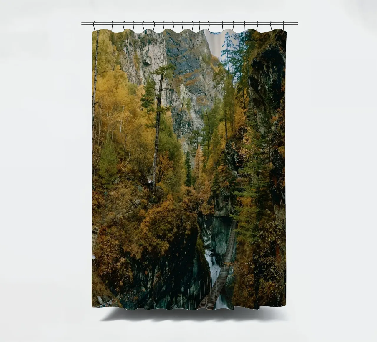 bridge flow in forest Duschvorhang von juli