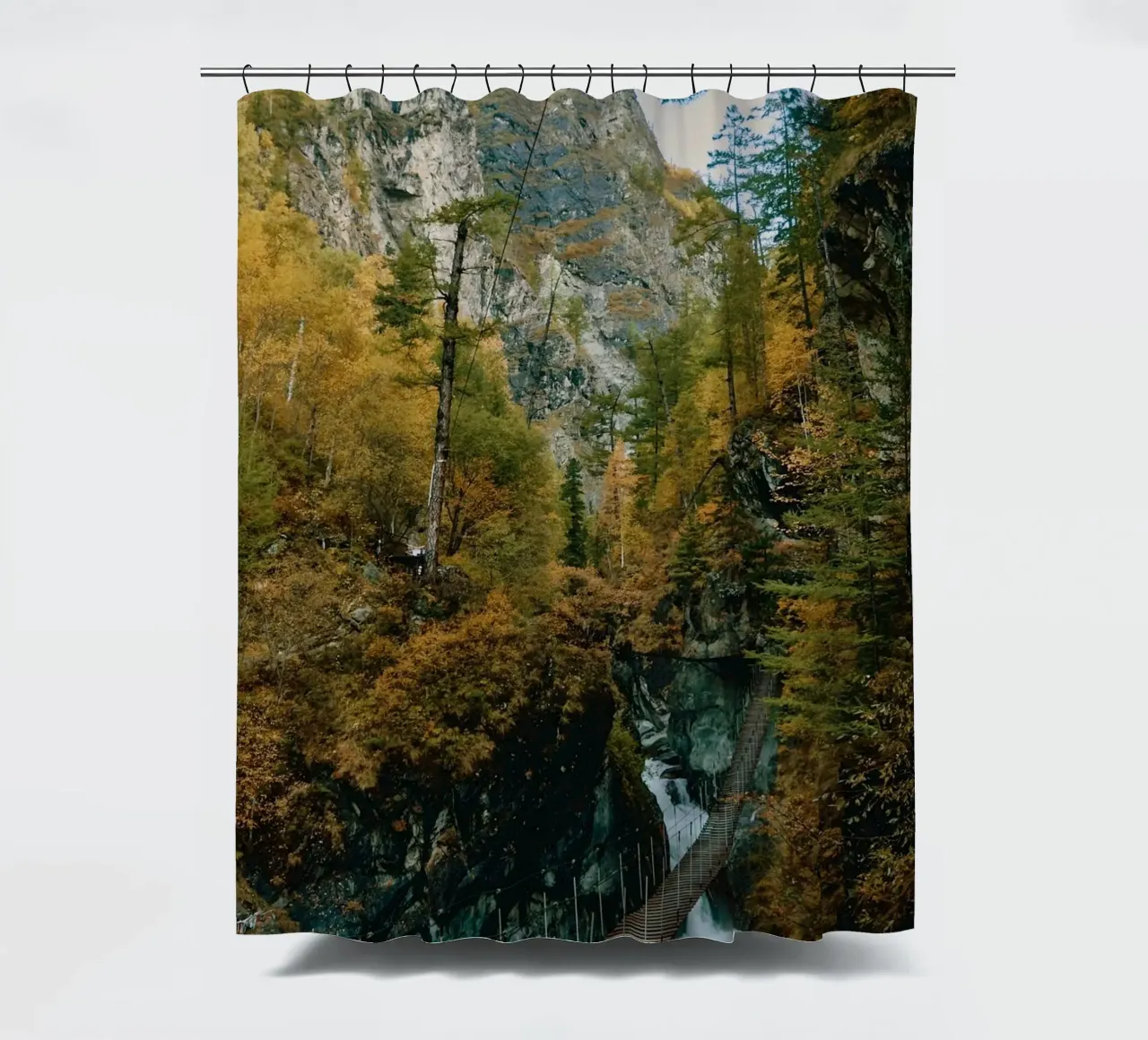 bridge flow in forest Duschvorhang von juli