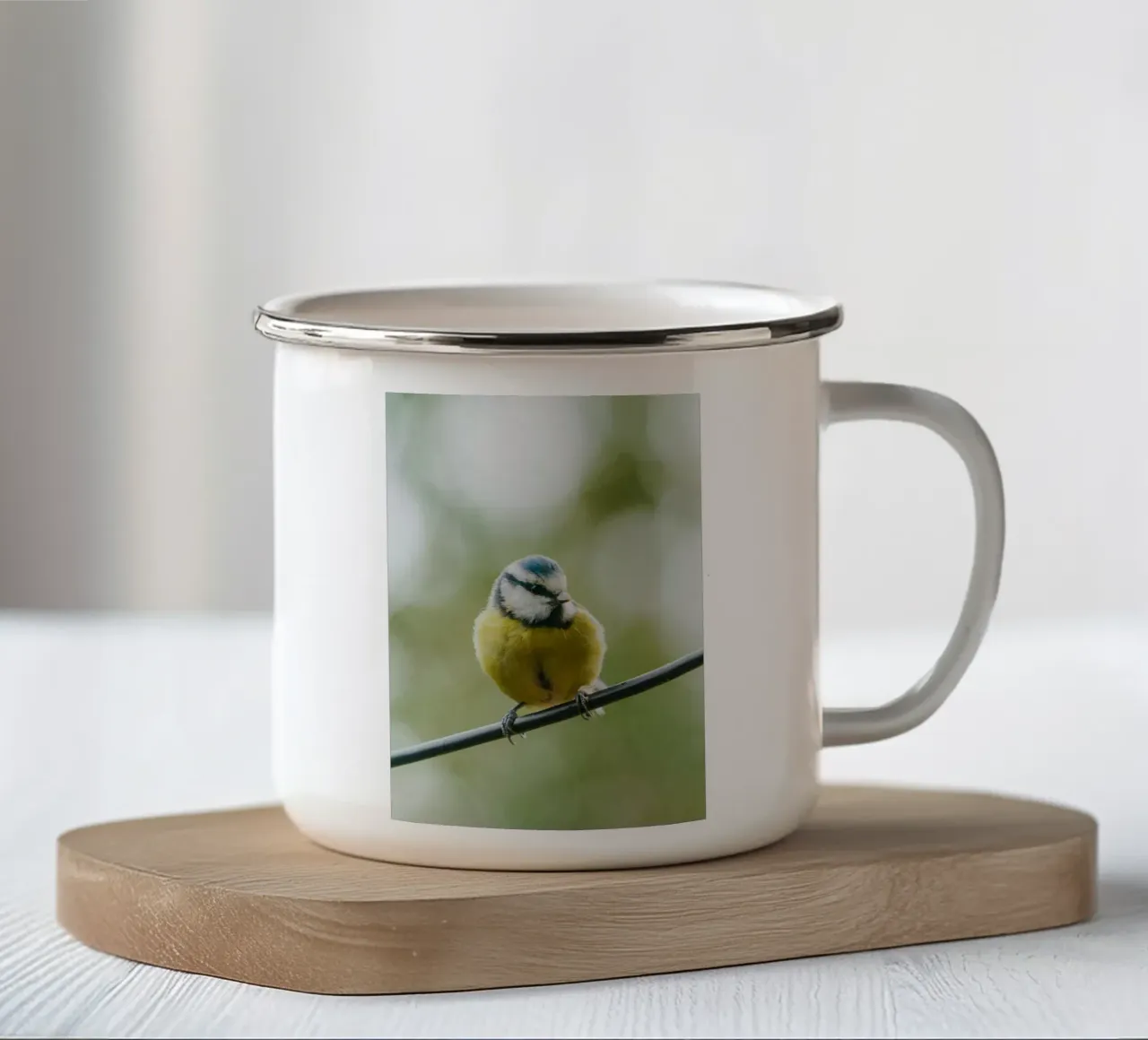 bird on the branch Emaille Tasse von juli