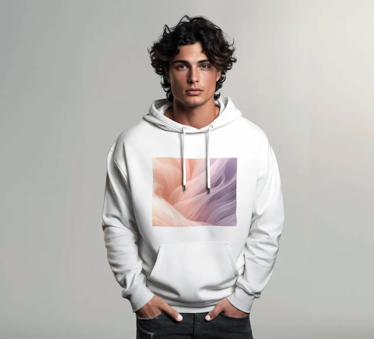 Onde traslucide in tessuto nei colori pesca e lavanda felpa con cappuccio da DesignDoodle