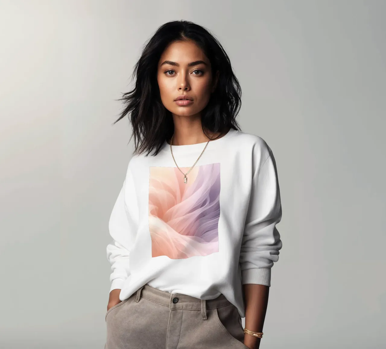 Onde traslucide in tessuto nei colori pesca e lavanda felpa da DesignDoodle