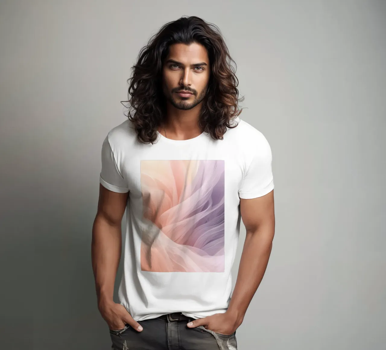 Onde traslucide in tessuto nei colori pesca e lavanda t-shirt da DesignDoodle