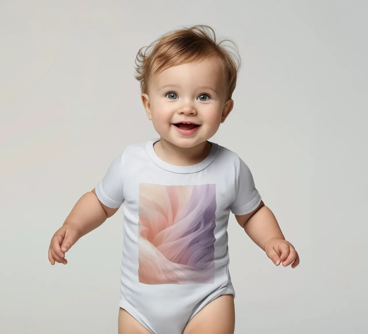 Onde traslucide in tessuto nei colori pesca e lavanda body neonato maniche corte da DesignDoodle