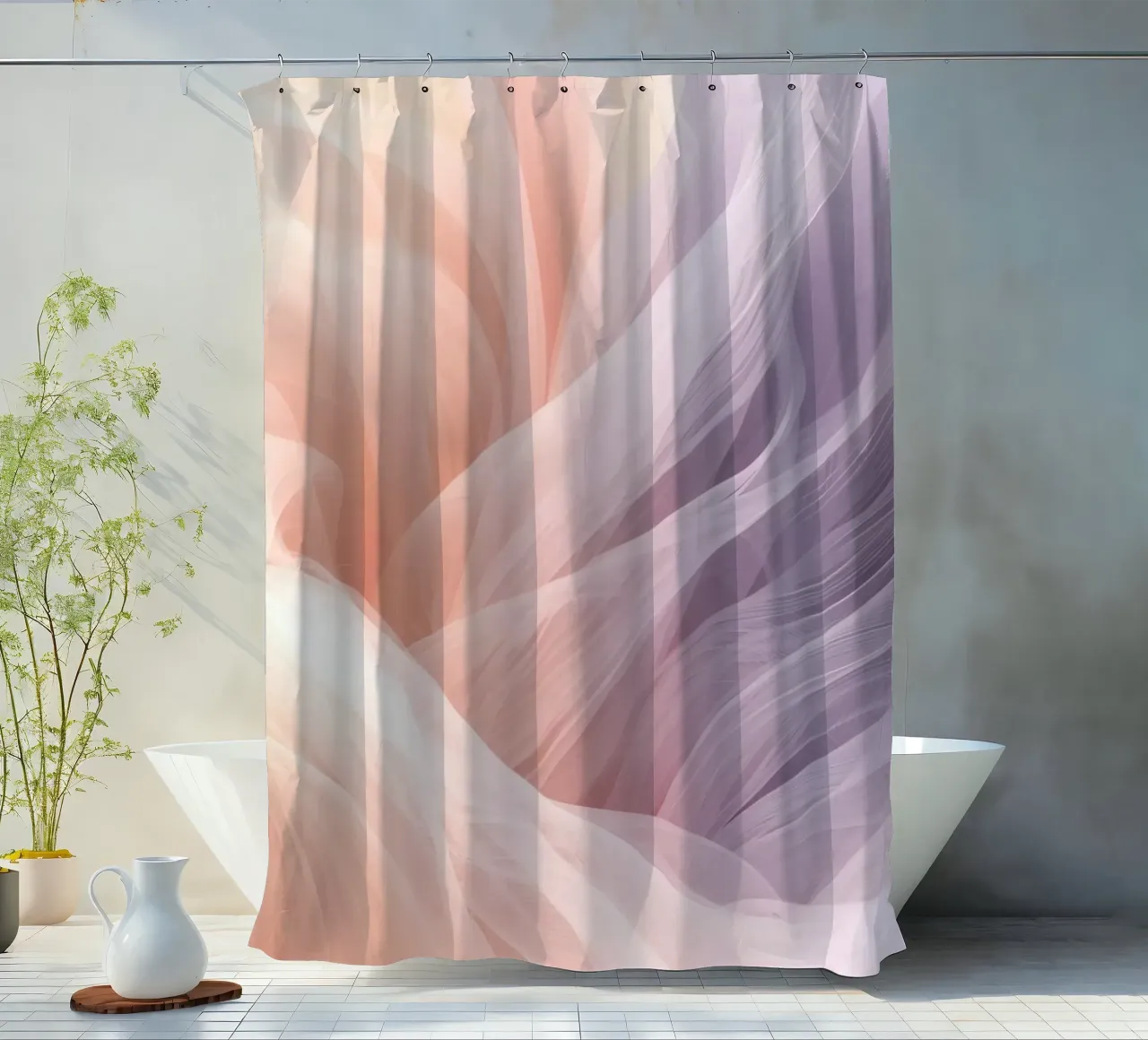 Onde traslucide in tessuto nei colori pesca e lavanda tenda da doccia da DesignDoodle