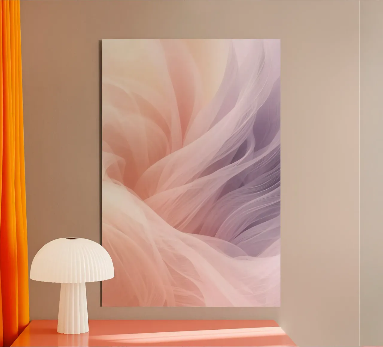 Onde traslucide in tessuto nei colori pesca e lavanda pannello forex da DesignDoodle