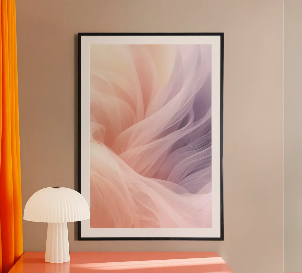 Onde traslucide in tessuto nei colori pesca e lavanda poster da DesignDoodle
