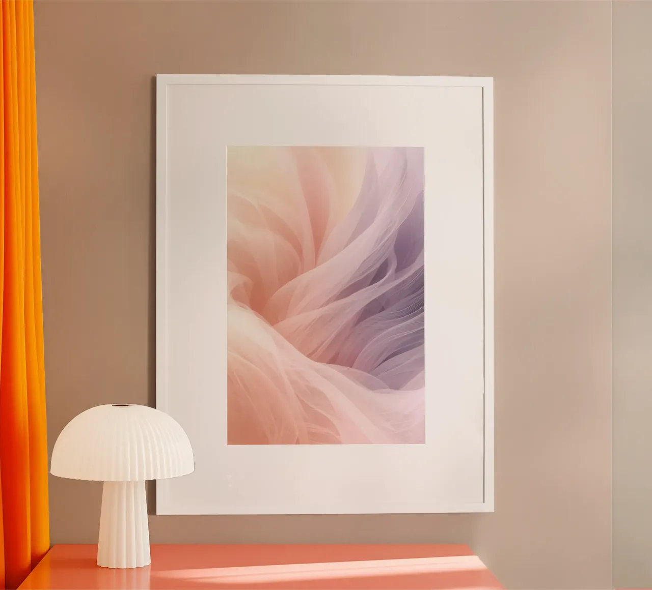 Onde traslucide in tessuto nei colori pesca e lavanda poster da DesignDoodle