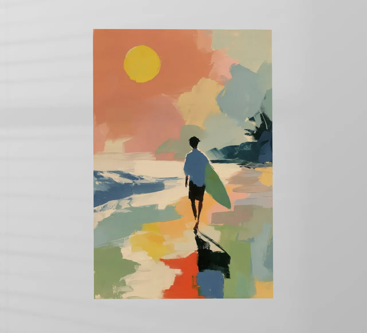 Surfer am Strand | Sommerkunst di metà secolo pellicola backlit da Nikis Art Studio