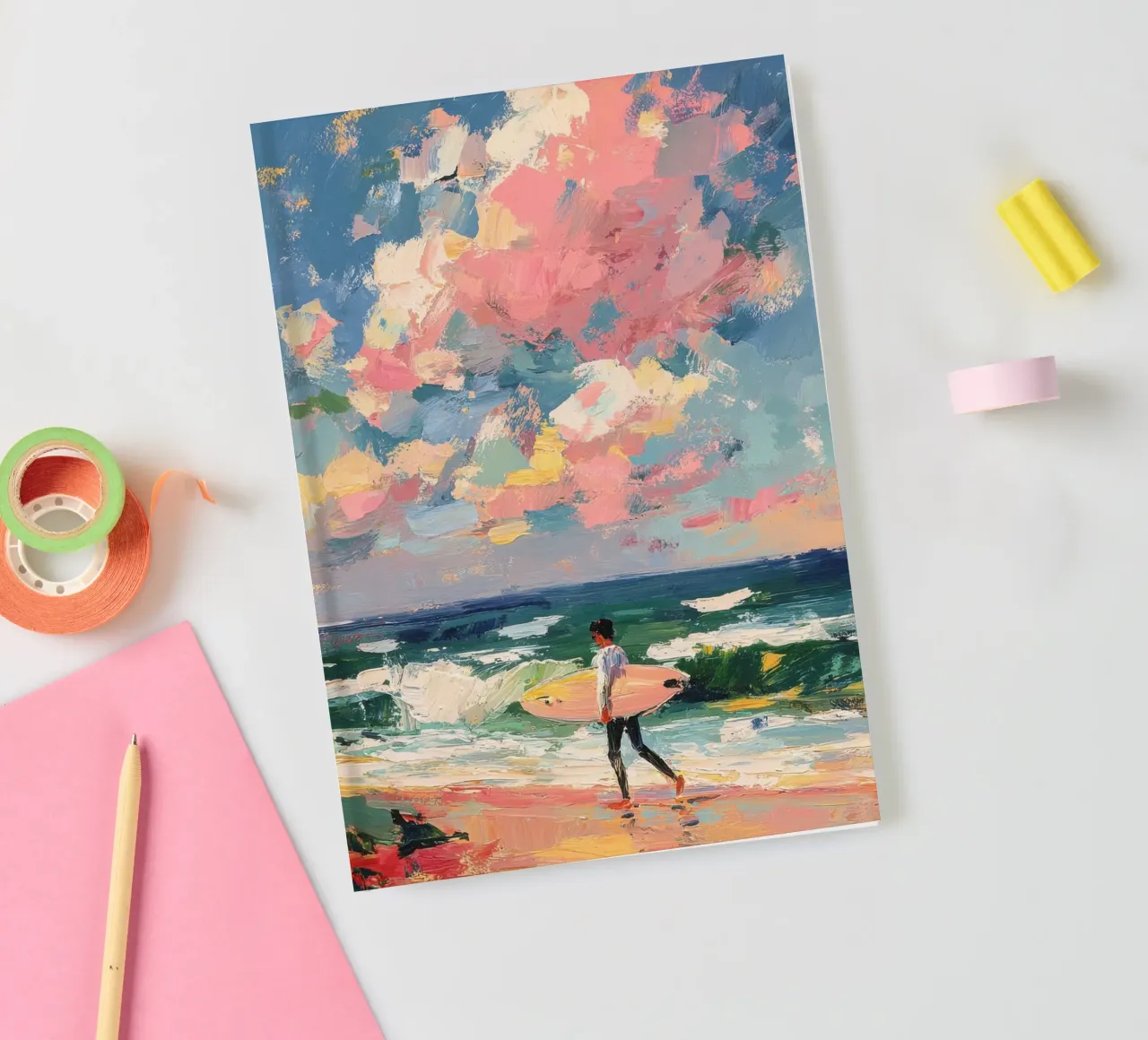 Surfer on the beach | Impressionist art notebook by Nikis Art Studio